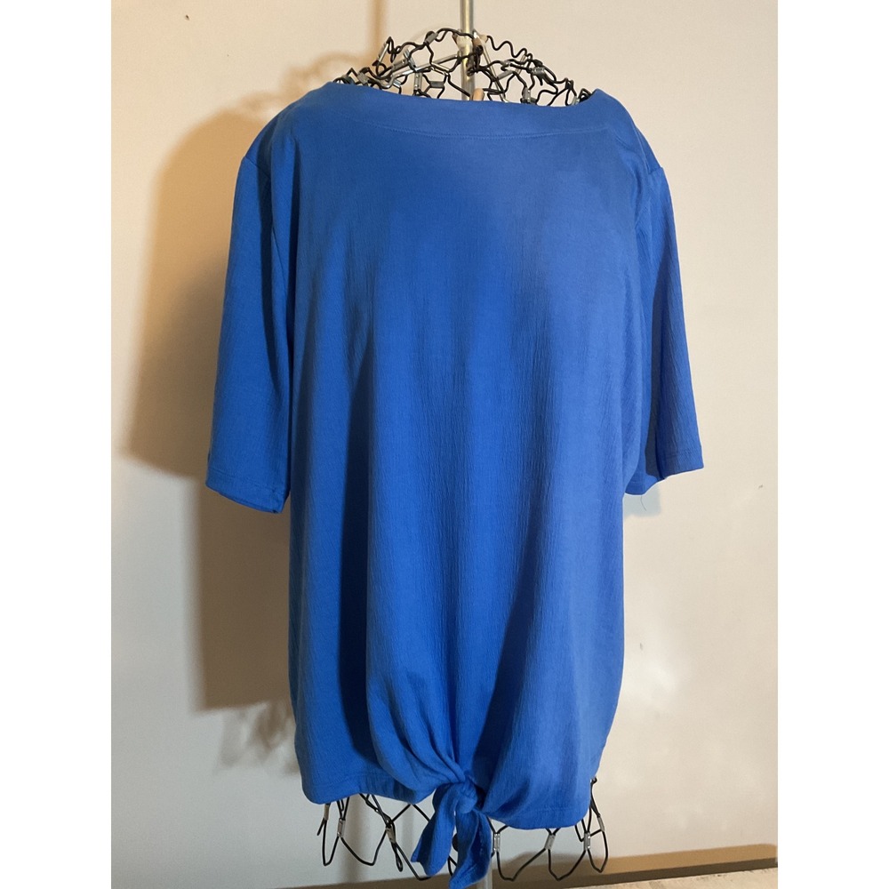 Croft & Barrow Womens Blue Tie Front Boat Neck Short Sleeve Top XL NWT